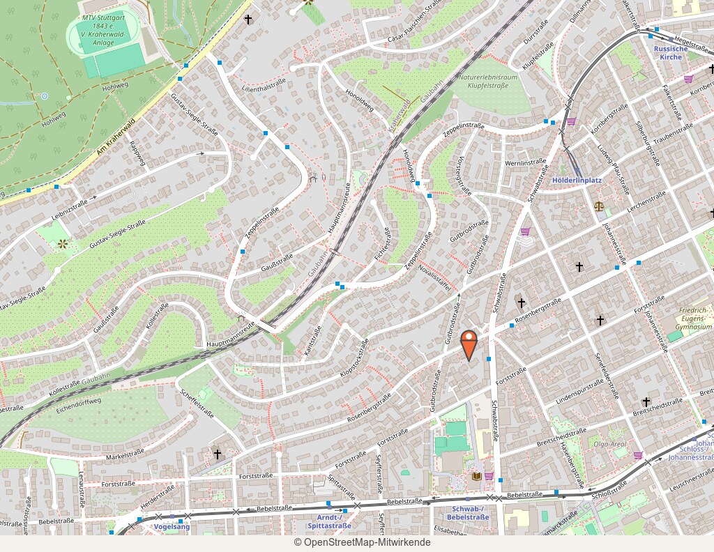 Kartenausschnitt Rosenbergstraße 79, Stuttgart